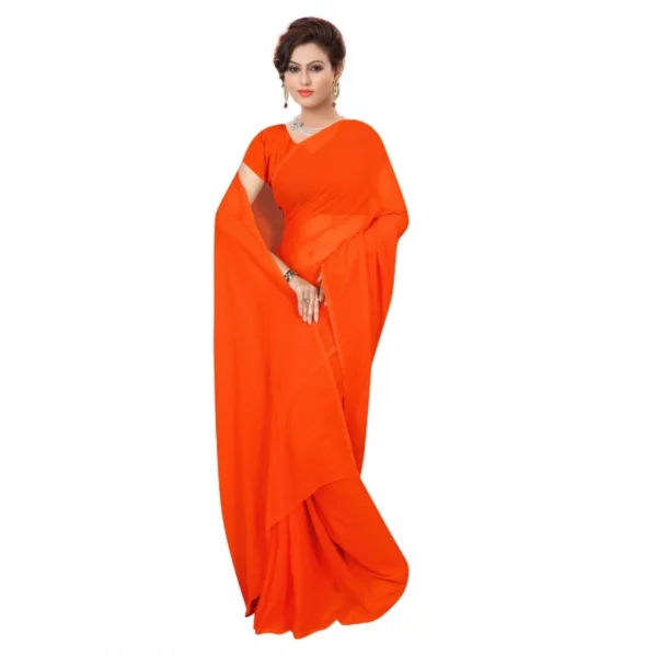 Orange Georgette Plain Saree with Blouse