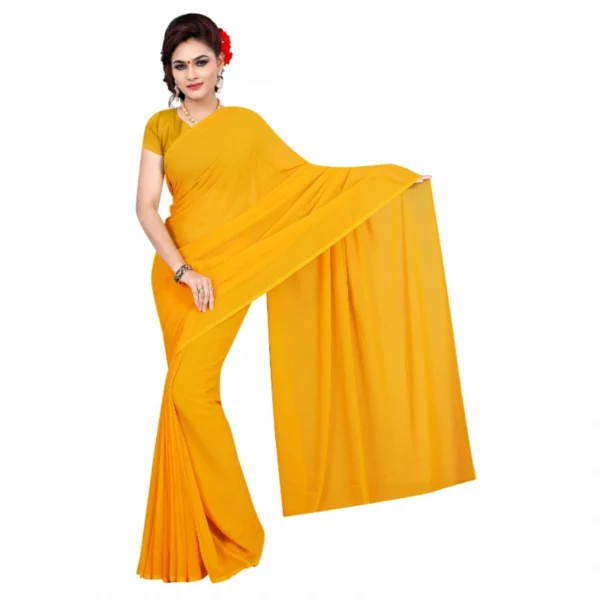 Elegant Gold Georgette Plain Saree for Women