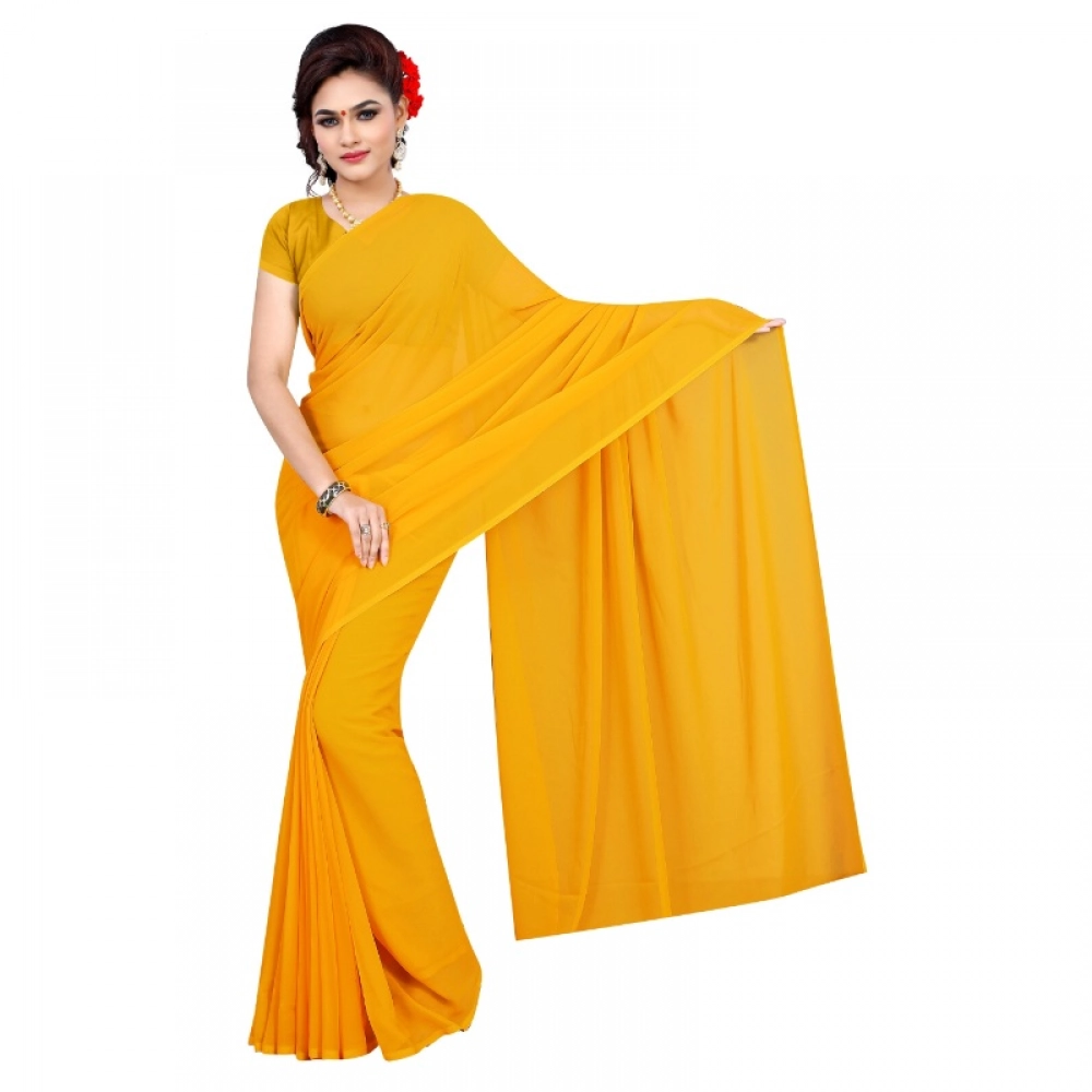 Elegant Gold Georgette Plain Saree for Women