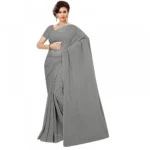 Grey Georgette Plain Saree with Blouse
