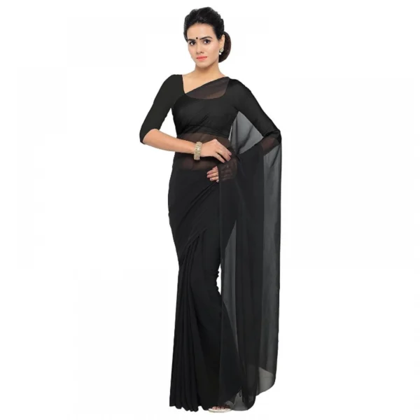 Black Georgette Plain Saree for Women