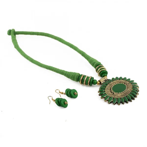 Women's Green Tibetan Fashion Necklace Set | Designer Style Jewelry - Front View by Nari Haat, Indian ethnic wear, wo...