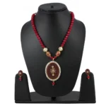 Maroon Gold Plated Traditional Kundan Necklace Set with Earrings for Women - Back View by Nari Haat, Indian ethnic we...