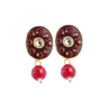 Maroon Gold Plated Traditional Kundan Necklace Set with Earrings for Women - With Dupatta by Nari Haat, Indian ethnic...