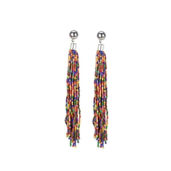 Women's Multi-Color Beaded Alloy Dangle Earrings - Fashion Hook Drop Jewelry - Front View by Nari Haat, Indian ethnic...