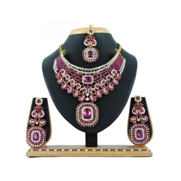 Elegant Women's Pink Alloy Necklace & Earring Set - With Dupatta by Nari Haat, Indian ethnic wear, women clothing, de...