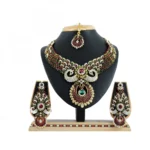 Women's Multicolor Alloy Necklace Set with Matching Earrings - With Dupatta by Nari Haat, Indian ethnic wear, women c...