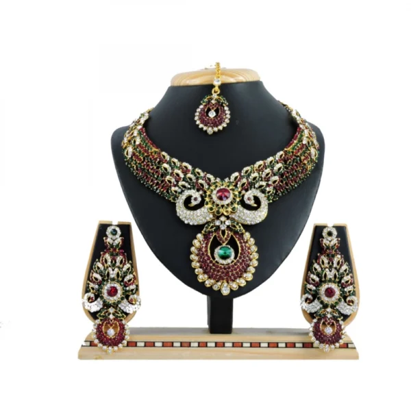 Women's Multicolor Alloy Necklace Set with Matching Earrings - With Dupatta by Nari Haat, Indian ethnic wear, women c...