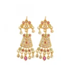 Gold-Plated Jadau Choker Necklace Set with Matching Earrings for Women - With Dupatta by Nari Haat, Indian ethnic wea...