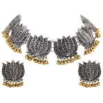 Antique Silver Oxidized Afghani Tribal Necklace Set for Women with Earrings - Front View by Nari Haat, Indian ethnic ...