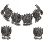 Antique Silver Oxidised Tribal Afghani Necklace Set with Earrings for Women - Front View by Nari Haat, Indian ethnic ...