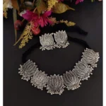 Antique Silver Oxidised Tribal Afghani Necklace Set with Earrings for Women - With Dupatta by Nari Haat, Indian ethni...