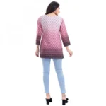 Generic Women's Quarter Sleeve Faux Crepe Printed Short Kurti Tunic Top (Color:Pink) - Image 2