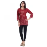 Generic Women's Quarter Sleeve Faux Crepe Printed Short Kurti Tunic Top (Color:Maroon) - Image 5