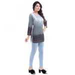 Generic Women's Quarter Sleeve Faux Crepe Printed Short Kurti Tunic Top (Color:Grey) - Image 5