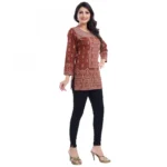 Generic Women's Quarter Sleeve Faux Crepe Printed Short Kurti Tunic Top (Color:Rust) - Image 3