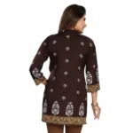 Generic Women's Quarter Sleeve Faux Crepe Printed Short Kurti Tunic Top (Color:Brown) - Image 3