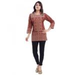 Generic Women's Quarter Sleeve Faux Crepe Printed Short Kurti Tunic Top (Color:Rust) - Image 5