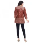 Generic Women's Quarter Sleeve Faux Crepe Printed Short Kurti Tunic Top (Color:Rust) - Image 2