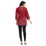 Generic Women's Quarter Sleeve Faux Crepe Printed Short Kurti Tunic Top (Color:Maroon) - Image 2