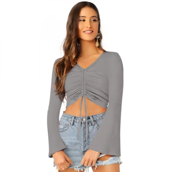 Grey Women's Solid Western Wear Top