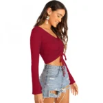 Generic Women's 95% Polyester 5% Spandex Western Wear Tops (Maroon) - Image 3