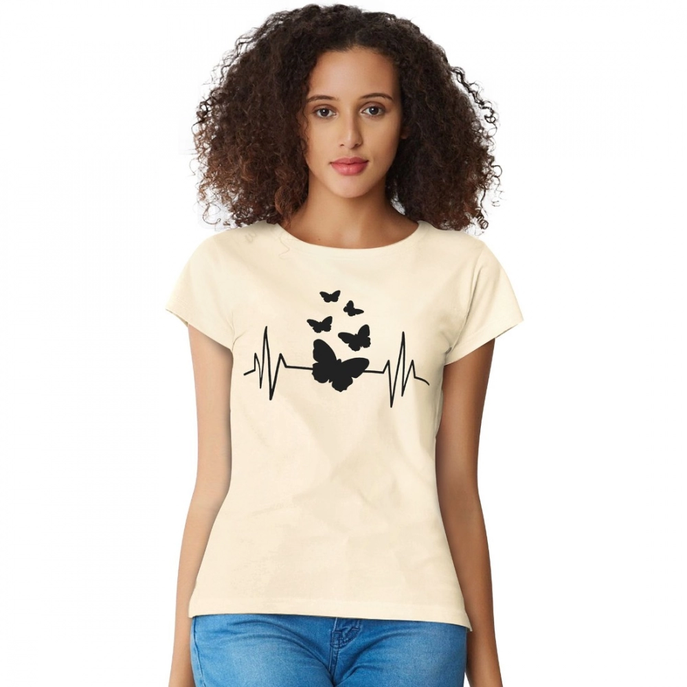 Cream Cotton Western T-Shirt for Women