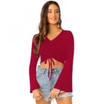 Maroon Women's Solid Western Wear Top