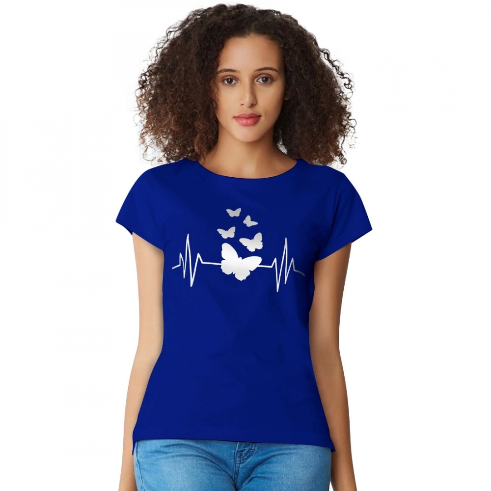Royal Blue Cotton Western T-Shirt for Women