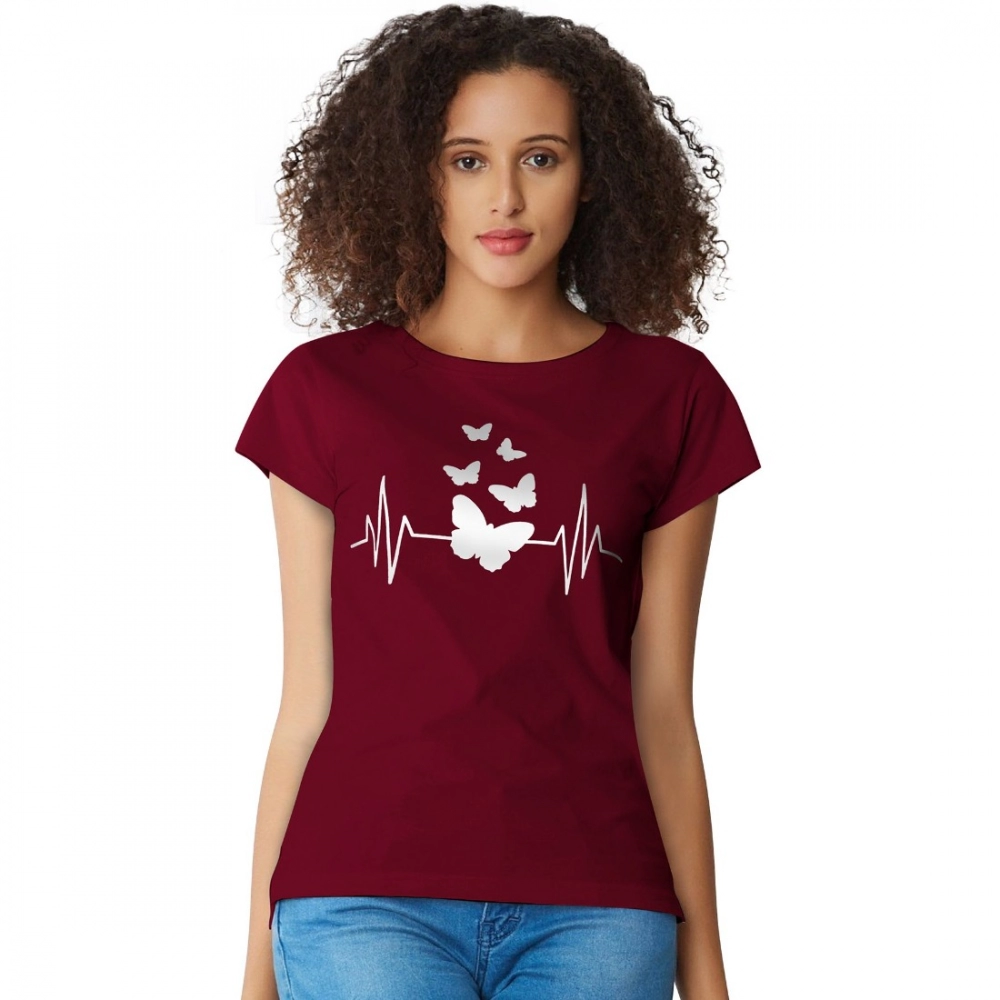 Maroon Cotton Western T-Shirt for Women