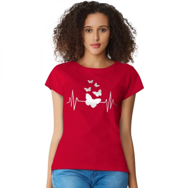 Red Cotton Western T-Shirt for Women