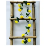 Generic Artificial Yellow Chrysanthemum Dahlia Flower Vine Creeper With Big Green Leaves For Home Decoraton (Color: Yellow, Material: Silk Polyester) - Image 3
