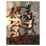 Generic Artificial Red Marigold Genda Flower Vine Creeper With Big Green Leaves For Home Decoration (Color: Red, Material: Silk Polyester) - Image 3