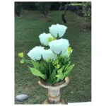 Generic Artificial Flowers Bunch Bouquet Of 6 Garden Roses For Home Decoration (Color: White, Material: Silk Polyester)