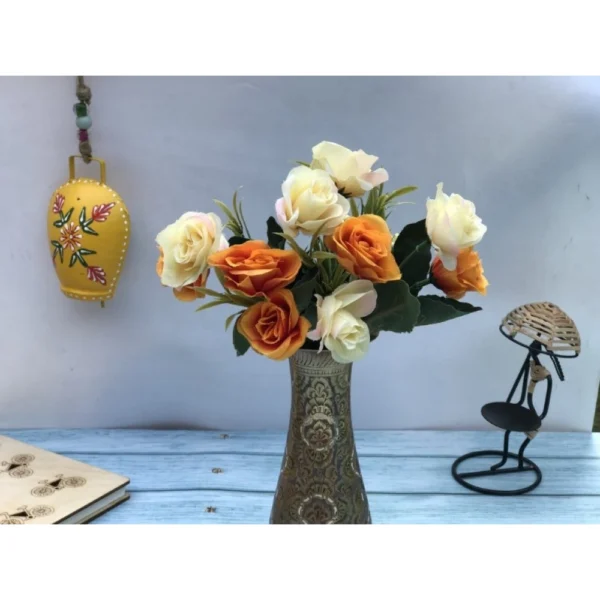 Generic Artificial Flowers Bunch Bouquet Of 10 Garden Roses For Home Decoration (Color: Multi, Material: Silk Polyester)