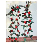 Generic Artificial Red Marigold Genda Flower Vine Creeper With Big Green Leaves For Home Decoration (Color: Red, Material: Silk Polyester) - Image 2