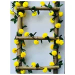 Generic Artificial Yellow Chrysanthemum Dahlia Flower Vine Creeper With Big Green Leaves For Home Decoraton (Color: Yellow, Material: Silk Polyester) - Image 2