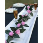 Generic Artificial Light Pink Marigold Genda Flower Vine Creepe With Big Green Leaves For Home Decoration (Color: LightPink, Material: Silk Polyester)