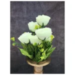 Generic Artificial Flowers Bunch Bouquet Of 6 Garden Roses For Home Decoration (Color: White, Material: Silk Polyester) - Image 3