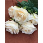 Generic Artificial Flowers Bunch Bouquet Of 5 Champagne Roses For Home Decoration (Color: Cream, Material: Silk Polyester) - Image 2