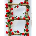 Generic Artificial Red Chrysanthemum Dahlia Flower Vine Creeper With Big Green Leaves For Home Decoraton (Color: Red, Material: Silk Polyester) - Image 2