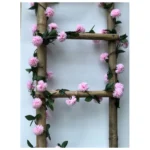 Generic Artificial Light Pink Chrysanthemum Dahlia Flower Vine Creeper With Big Green Leaves For Home Decoraton (Color: LightPink, Material: Silk Polyester) - Image 2