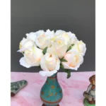 Generic Artificial Rose Flowers Bunch Bouquet Of 13 Roses For Home Decoration (Color: Cream, Material: Silk Polyester)