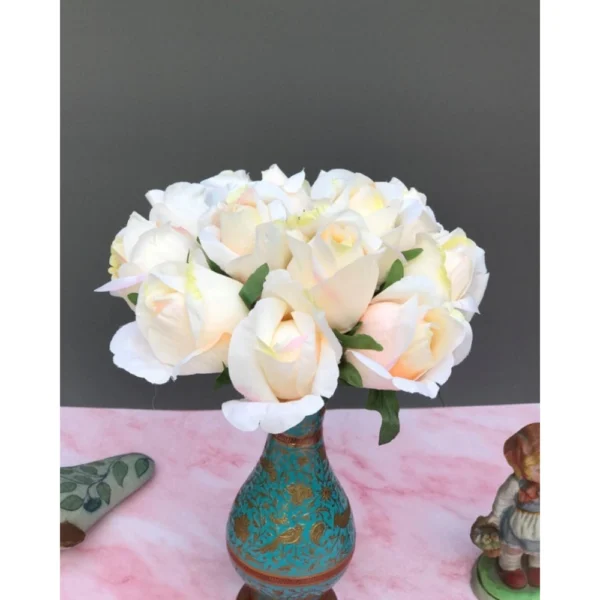 Generic Artificial Rose Flowers Bunch Bouquet Of 13 Roses For Home Decoration (Color: Cream, Material: Silk Polyester)