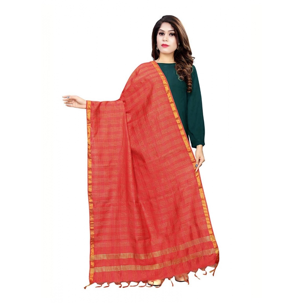Red Cotton Jari Work Dupatta