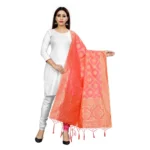 Peach Banarasi Silk Floral Dupatta