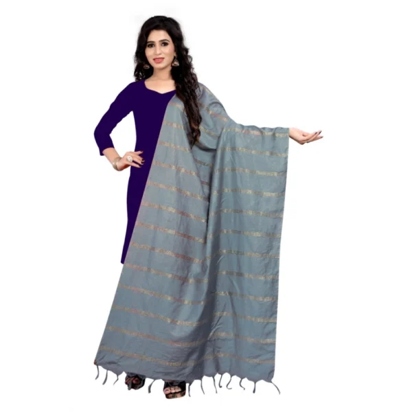 Generic Women's Cotton Jari Woven Work Dupatta (Grey, Length:2-2.4 mtr)