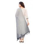 Generic Women's Cotton Silk Strips Printed Dupatta (Grey, Length:2-2.4 mtr) - Image 3