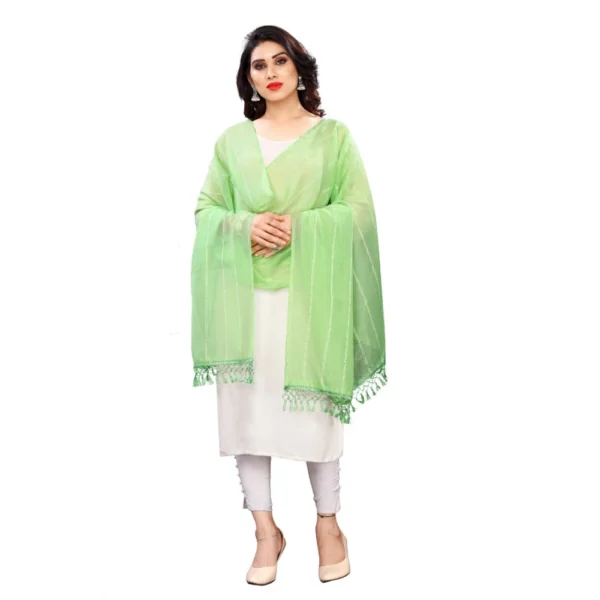 Parrot Green Cotton Silk Printed Dupatta for Women