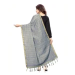 Generic Women's Cotton Jari Woven Work Dupatta (Grey, Length:2-2.4 mtr) - Image 2